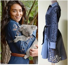 $4500 Gucci AUTH NEW Broderie Anglaise Lace Contrast Cutout Denim Belt Dress 38