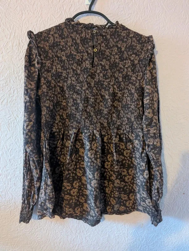 FatFace Floral Smocked Blouse UK 10 Brown Cotton image 3