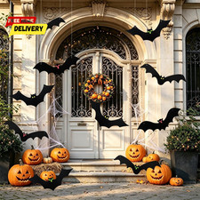 12 Pack Halloween Hanging Bats 3D Realistic Spooky Black Flying Bat for Hallowee