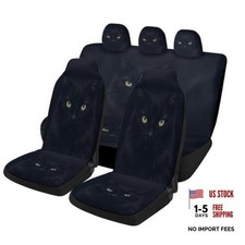 Cats Pattern Car Seat Covers, Cute Universal Car Full Set Black Cat Portrait