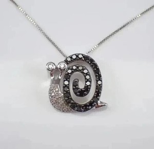 Authentic 1Ct Round Cut Lab-Created Black Diamond Snail Pendant In 14K White Gold Plated