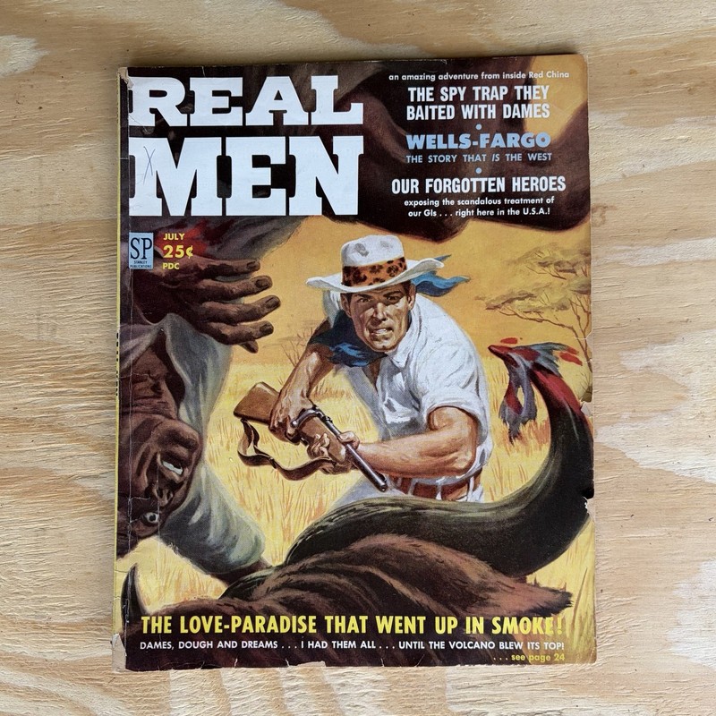 Real Men Magazine Vol 3 #1 July 1958 VF Doore Bird Attack Cover Pin Up Pulp VTG