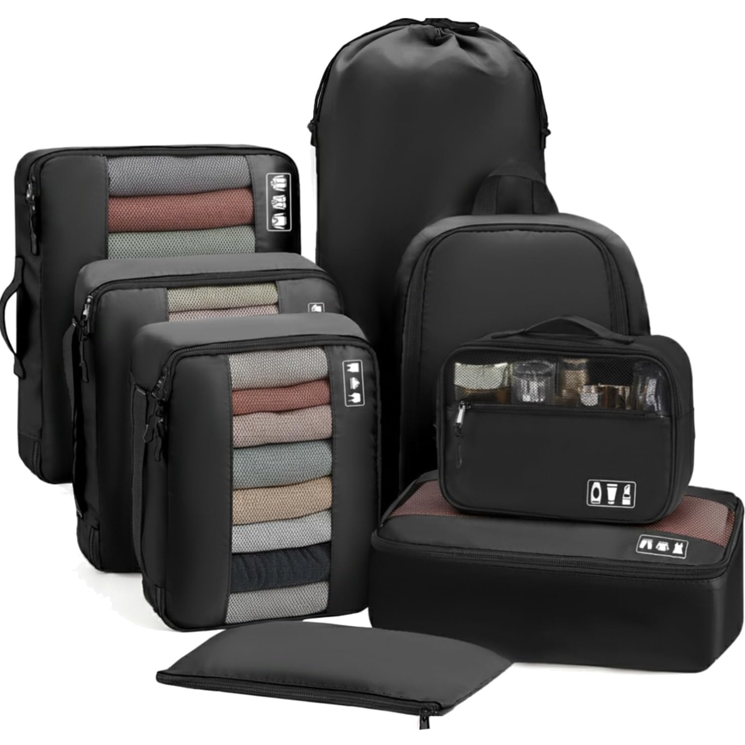 Organisateur de valise MURISE cube de rangement noir 8 pièces pour road trip et hôtel