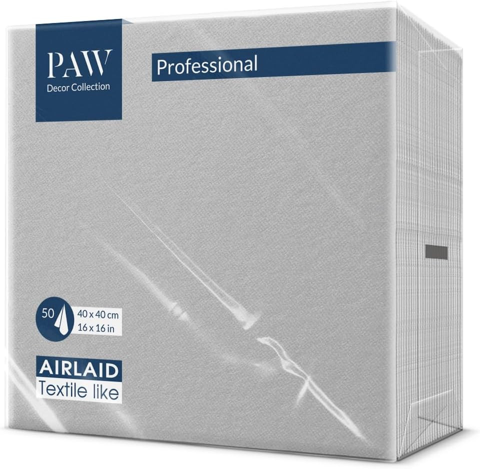 Serviette papier épaisse argent 40x40 cm PAW pour remplacer le tissu sans corvée