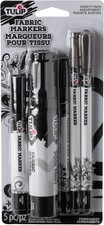 Tulip Permanent Fabric Markers 5 Pack Variety Pack - Brush Tip, Bullet Tip,