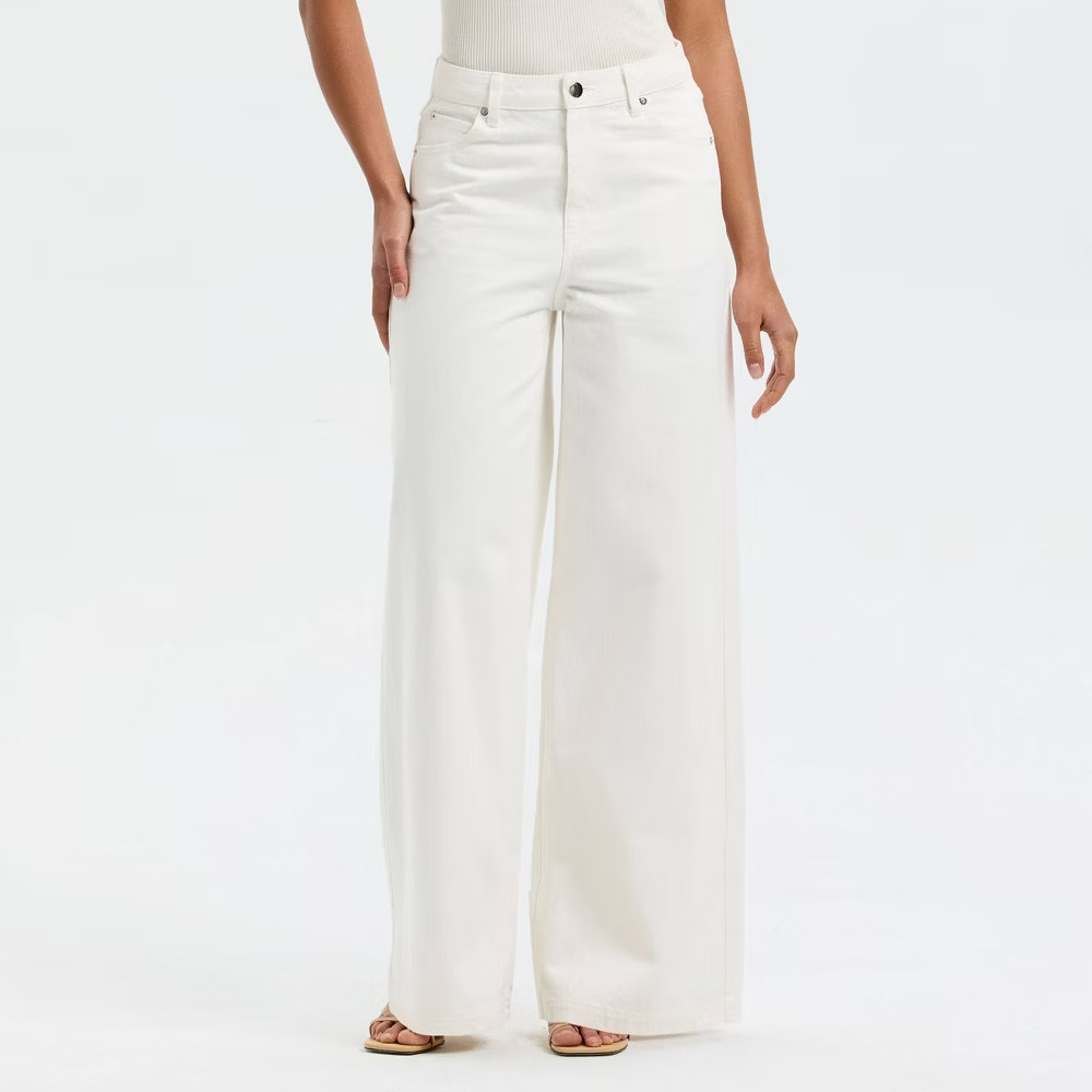 Women Wide Leg Denim Pants - A New Day Cream 8