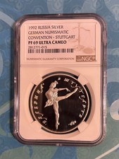1992 1oz Russia Silver Stuttgart Ballerina Medal NGC PF69 Ultra Cameo TOP POP