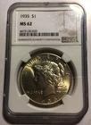 1935 P Peace Silver Dollar $1 NGC MS62 Tougher Date Peace/Slight Toned!