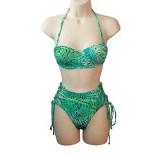 Victoria's Secret Bustier Bandeau/High Waist Bikini 2PC Set 32A/S Palm NEW