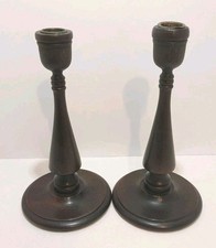 Pedestal Pillar Candle Holders Tall Candlesticks Vintage Large Turned Wood 9.5  