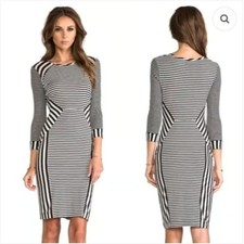 DVF Haven Midi Dress Women S Wool Sheer Bodycon Office Geometric Stripe Career