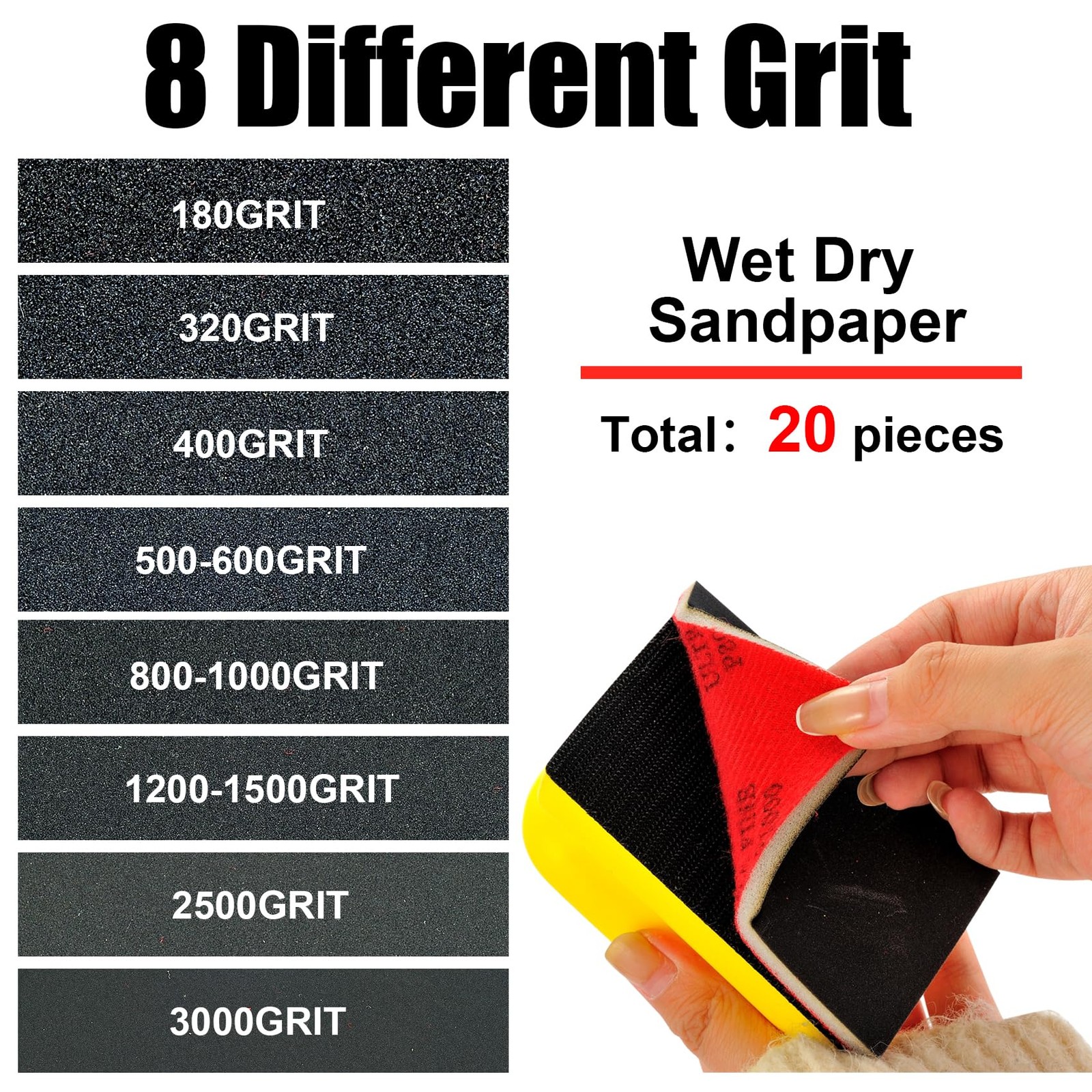 Sanding Sponge Set 20 PCS 180 Grit Soft Foam Block 3x4 Inch Wet Dry Polish