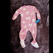 NWT Carter's Mauve/Lavender PolarBear Fleece Footed Pajamas Full Zip 12month