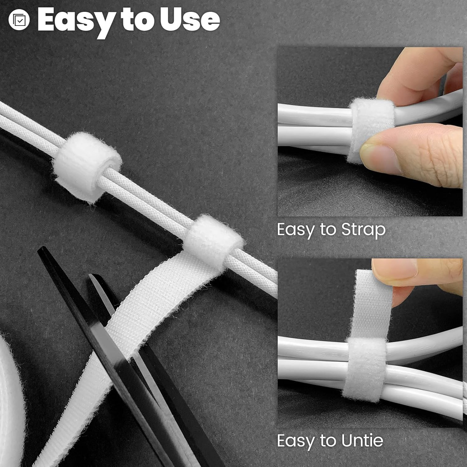 Double-Sided Hook and Loop Straps, Self-Gripping, 1/2 Inch, Cut to Length, Heavy