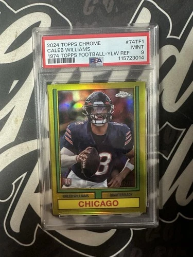 CALEB WILLIAMS 2024 TOPPS CHROME 1974 TOPPS ROOKIE YELLOW RC /75 PSA 9🥶