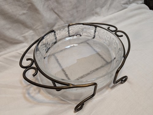 Princess House Fantasia 9" set tortiera rotonda in cristallo e supporto in metallo #5220 RARO! - Foto 1 di 20