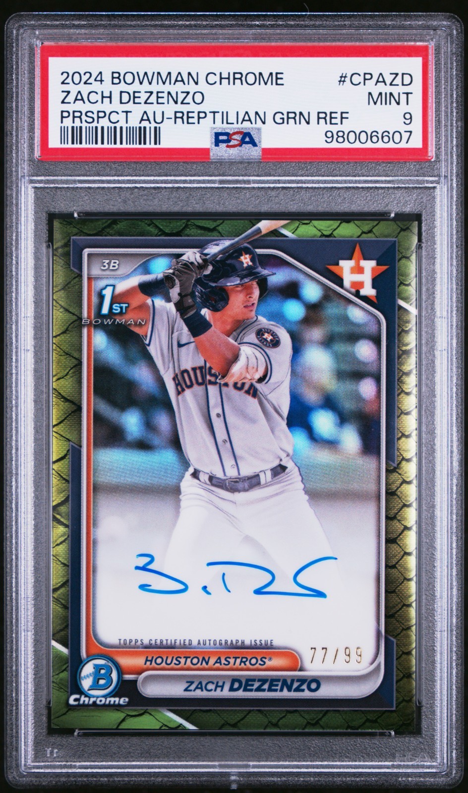 Zach Dezenzo 2024 Bowman Chrome Green Reptilian 1st Auto /99 PSA 9