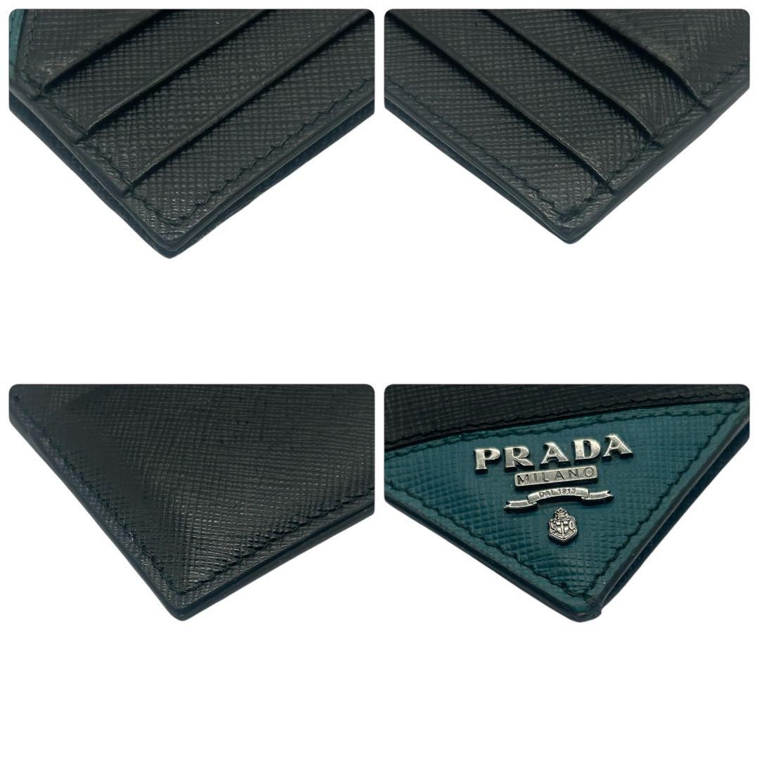 Prada Saffiano leather card case black and green logo metal fittings thumbnail 8