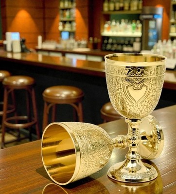 Gold Brass Vintage Chalice Goblet Royal King Arthur Wine Cup Games of Thrones