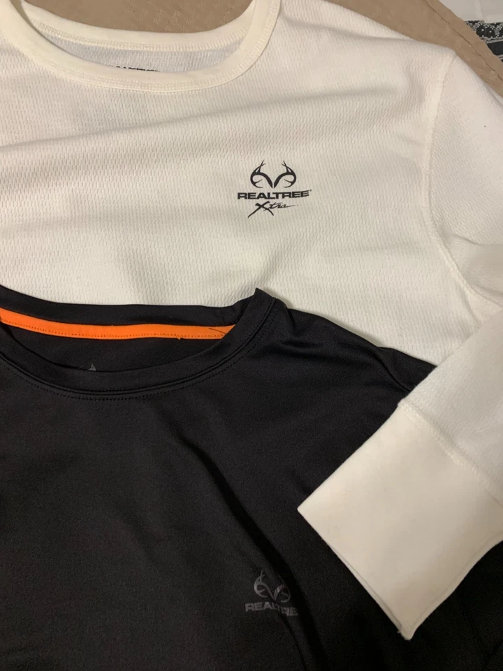 Realtree Men's Heavyweight White Cotton Thermal Under Shirt Top Large Plus Black - Image 2 of 4