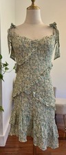 Sz M ASTR The Label Floral Smocked Ruched Mini Dress Asymmetric Tiered Tie Strap