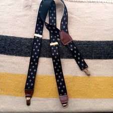 Vintage Pelican Suspenders USA Black 1980's Yuppie Patterned Leather Clips