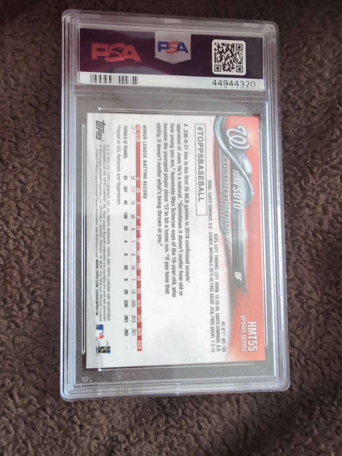 2018 Topps Chrome Update - Juan Soto #HMT55 Rookie PSA Gem MT 10 Nationals MVP view 10