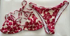 Red White Floral Triangle Bikini Swimsuit Lined Spaghetti Straps 2 Piece S