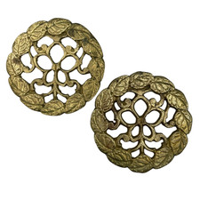 Lot of 2 Brass Floral Trivet Iron Tripod Bracket for Cooking Pot /Kettle