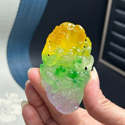 #ad Nature ice multicolor Burmese Jade Jadeite Carved lucky amulet Pendantamp;Necklaces $89.00