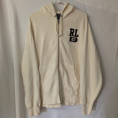 Ralph Lauren Polo Jeans Co Full Zip Hooded Jacket RL 67 Mens XL Ivory Logo
