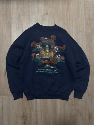 #ad #ad Vintage 90s Fruit Of The Loom Made In USA Navy Crewneck Madison County Mens L $14.99