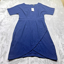 New Bobeau Tulip-hem Faux-wrap Women's Dress  NWT Navy Blue Size L