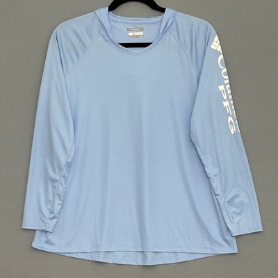 Columbia PFG Mens Shirt 2X Blue Terminal Tackle Hoodie Omni-Shade UPF50 Fishing