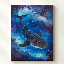 Celestial Whale Shark & Dolphins Canvassurreal Cosmic Ocean Art Wall Art
