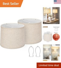 Lampshades Set of 2, Drum Lampshades 11.6" Top x 12.6" Bottom x 9.8" High, Me...