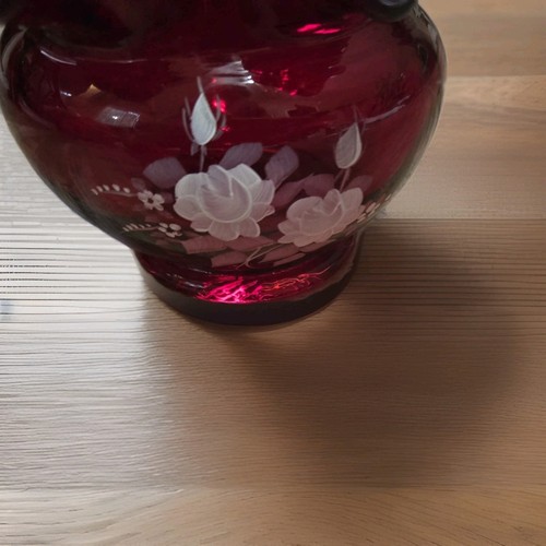 Fenton Glass Ruby Red Hand Painted w White Flowers Sgnd. B. Thoruton ...