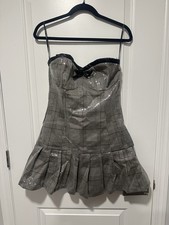 Forever 21 Black Plaid Sequin strapless dress with bow detail leather piping M