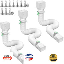 3PK Flexible Rain Gutter Downspout Extensions, Drain Extender, White, 21-60"