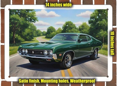 Metal Sign - 1970 Ford Torino GT Oil Painting - 14x10