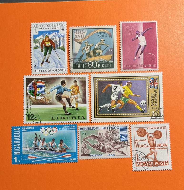 Sport Meets & Olympic Stamps, 7 Stamps (3 Mint) & ( 5Used) Beautiful Lg Stamps 