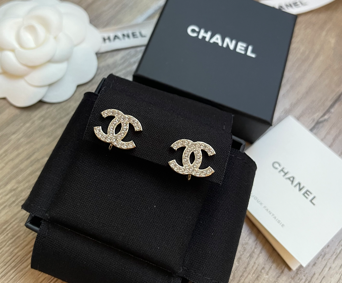 New Chanel Earrings 24K Crystals Silver Classic CC Clip On New Chanel Earrings 24K Crystals Silver Classic CC Clip On