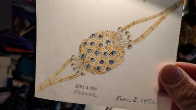 Bijou dessiné joaillerie sur papier calque, jewel drawing, Regnier, 12x10cm - Photo 1/4