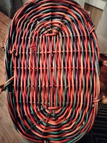 Vintage Hand Woven Multicolored Gathering Basket With Natural Wooden Handle - Picture 7 of 7