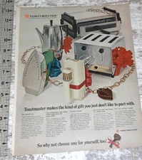 1968 Toastmaster Vintage Print Ad Toaster Oven Iron Coffeemaker Mixer Appliances