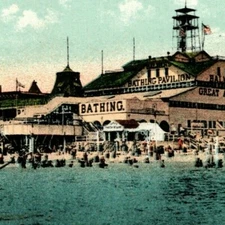 Vintage c1907 Coney Island Postcard "Balmer's Bathing Pavilion" (Platinachrome)