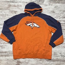 Vintage Denver Broncos Sweatshirt Mens Large Orange Blue Hoodie NFL Football Y2K
