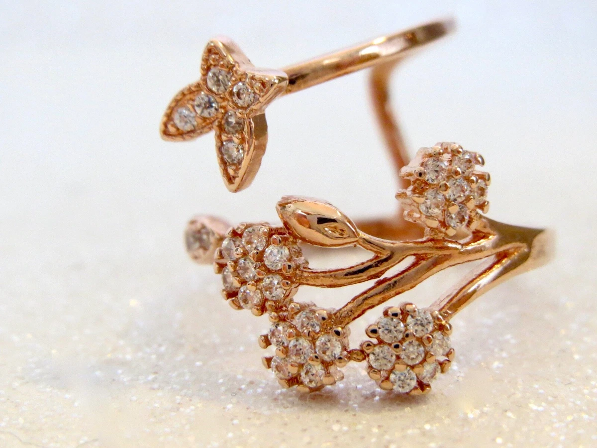 New w oTags Rose Gold Plated Sterling Silver FLOWERS RING Size 5