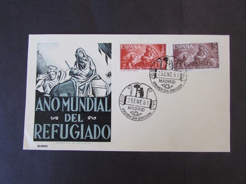 SPAIN SCOTT  969 TO 970 1960 WORLD REFUGEE YEAR CACHET UNADDR FDC