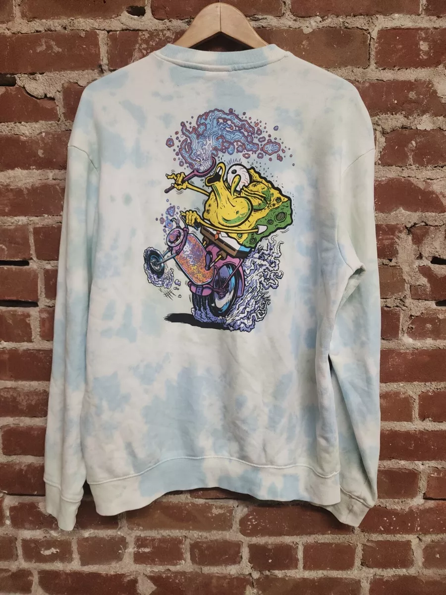 H M SpongeBob SquarePants Sweatshirt M Hot Rod Motorcycle Blue Sky White Tie Dye